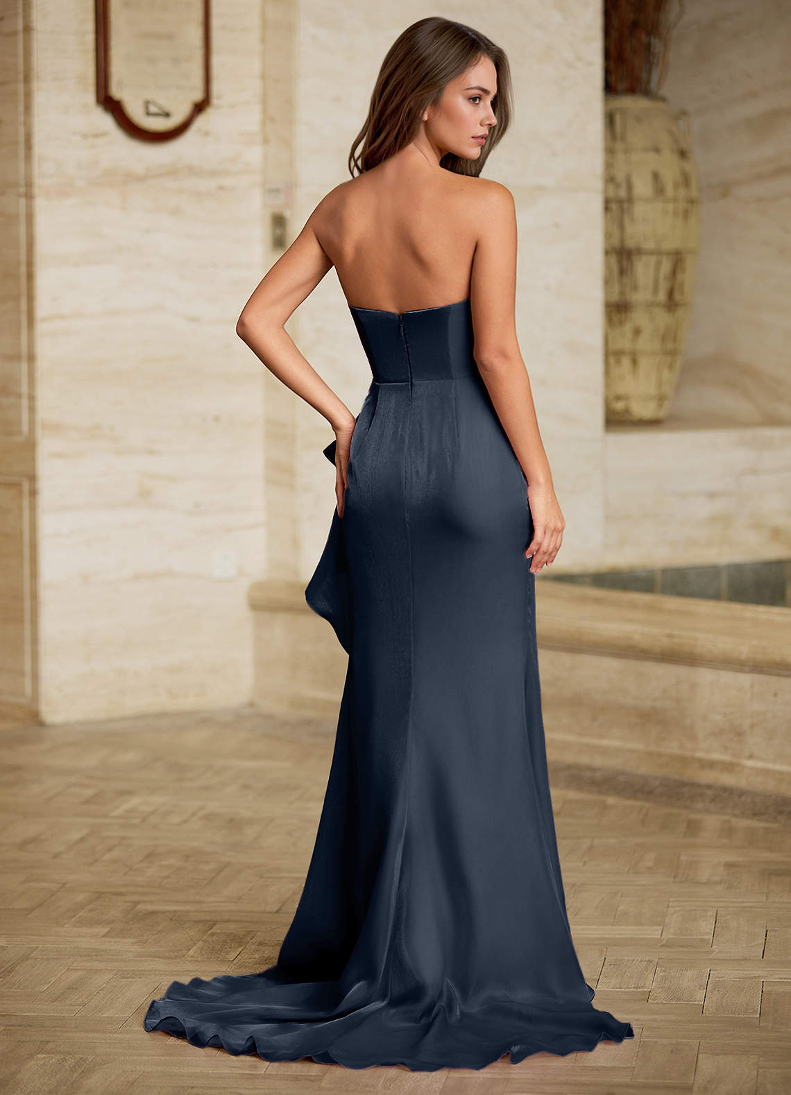 Cressidia Navy Strapless Gown  Dress - WSBYTLP