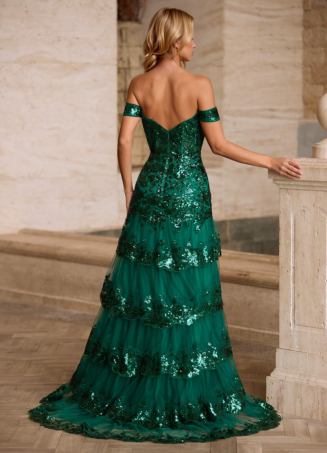 Jenna Green Ruffled Glitter Mermaid Prom Dress  Dress - WSBYTLP