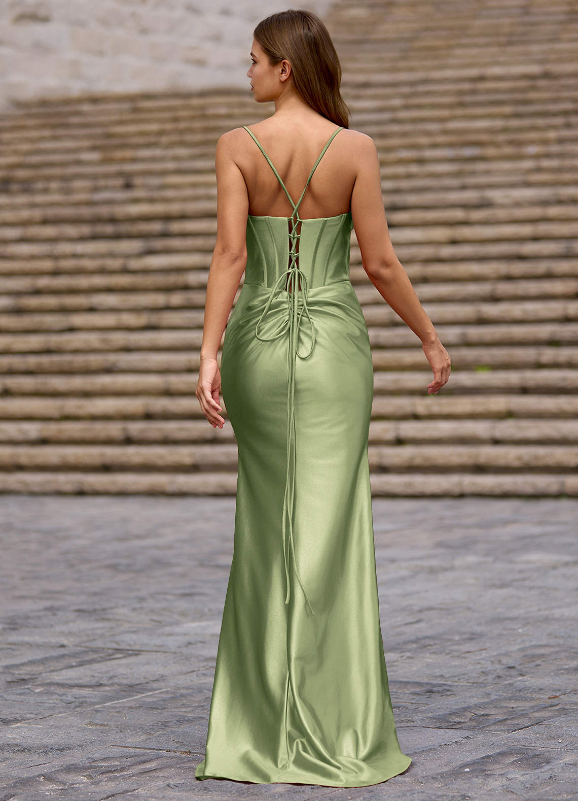 Glow Pistachio Silk-Like Satin Prom Dress  Dress - WSBYTLP