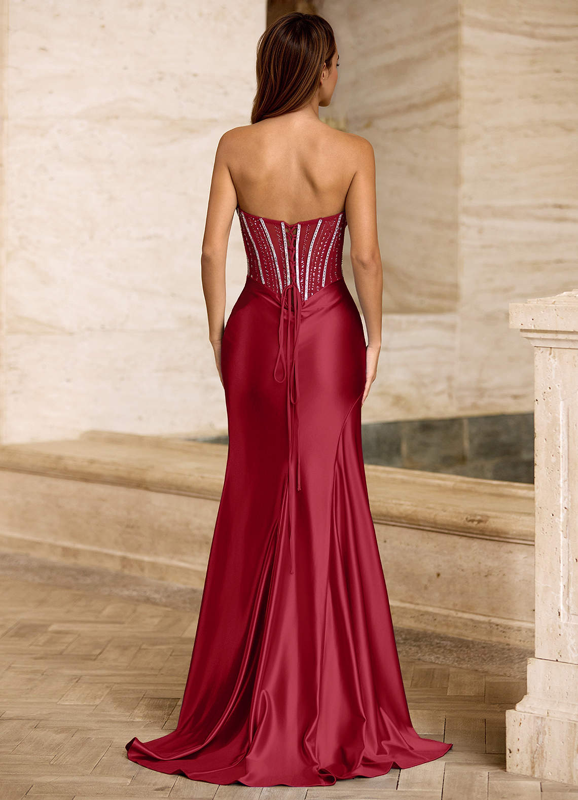 Skylar Burgundy Rhinestone Corset Prom Dress  Dress - WSBYTLP