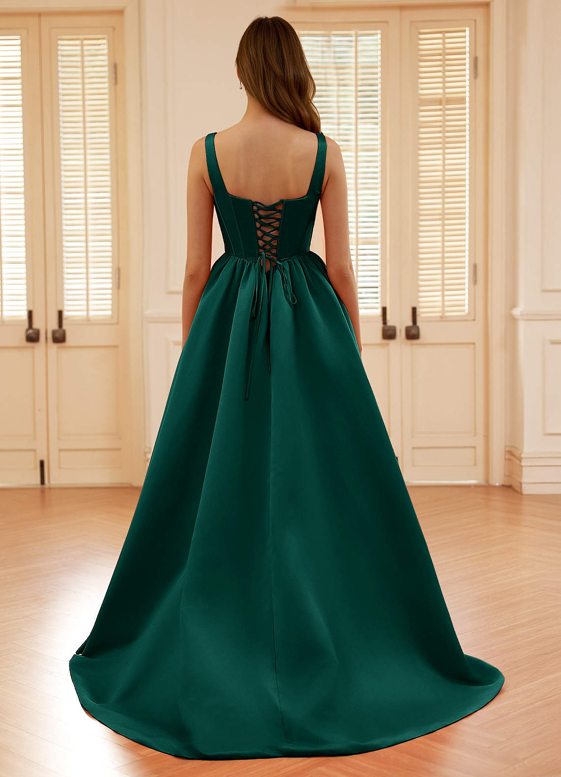 Blakellya Dark Green A-Line Boned Corset Prom Dress  Dress - WSBYTLP