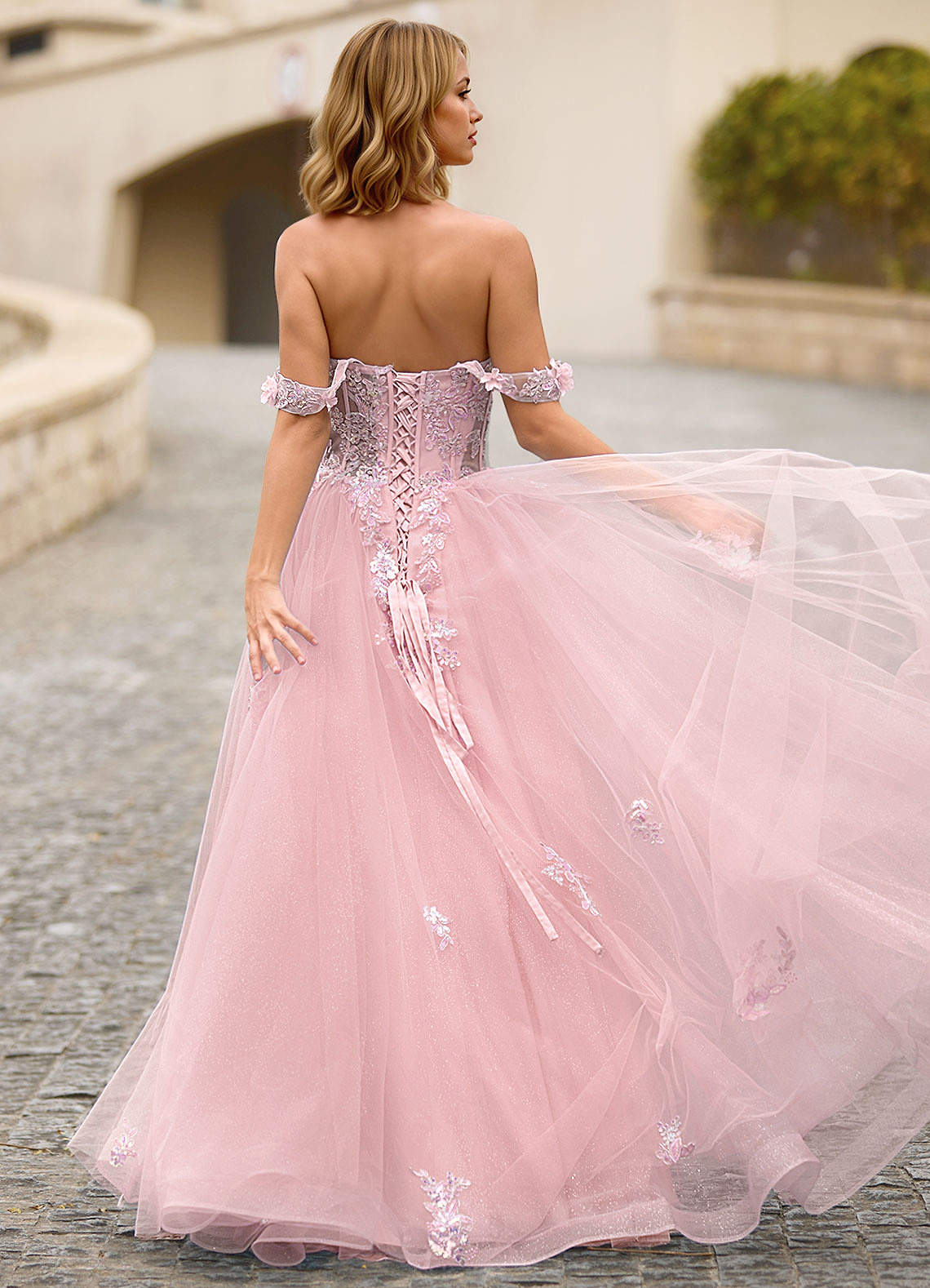 Eleanor Pink 3D Floral Lace Prom Dress  Dress - WSBYTLP