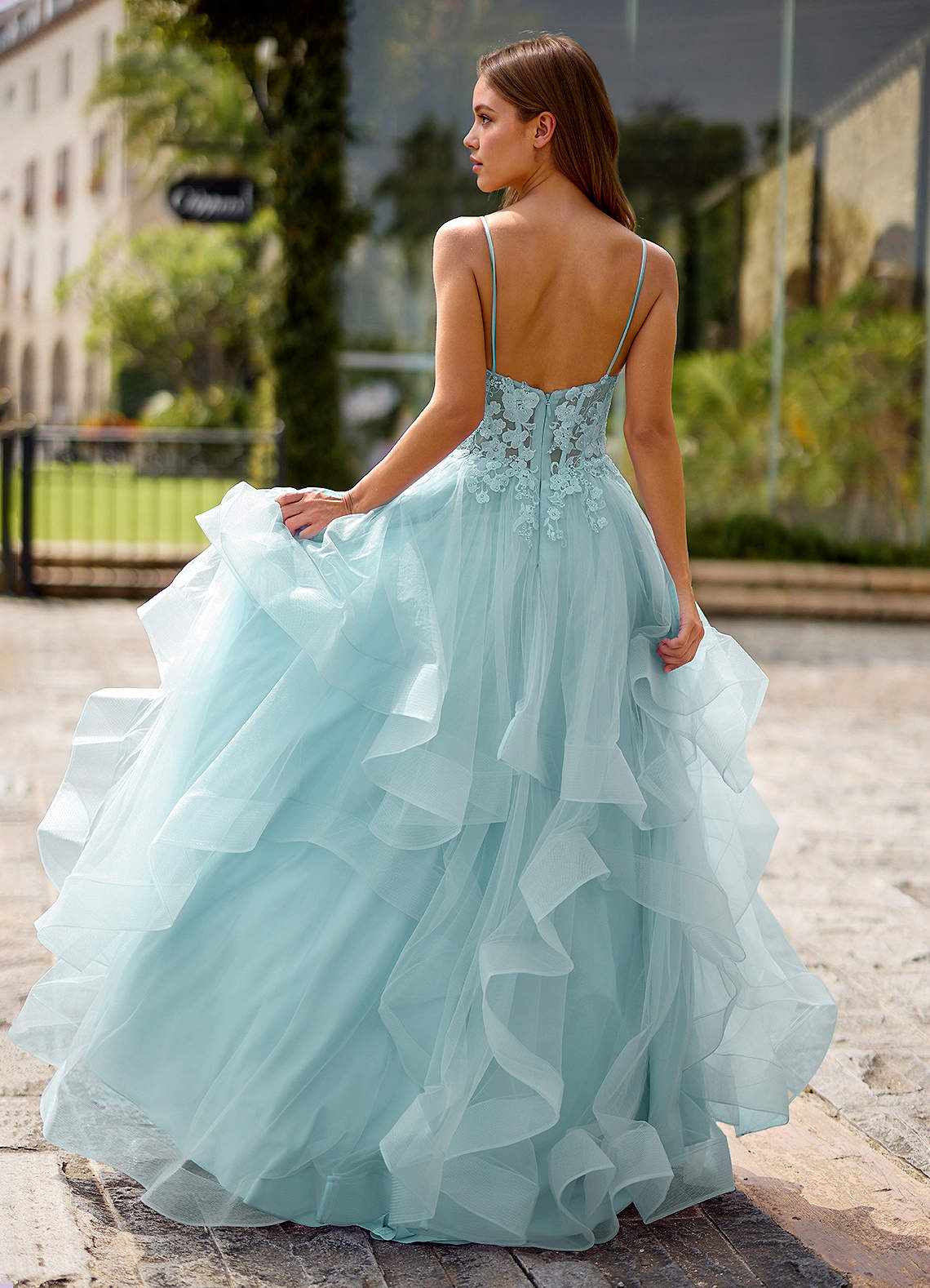 Spitze Blue Sheer Lace Prom Dress  Dress - WSBYTLP