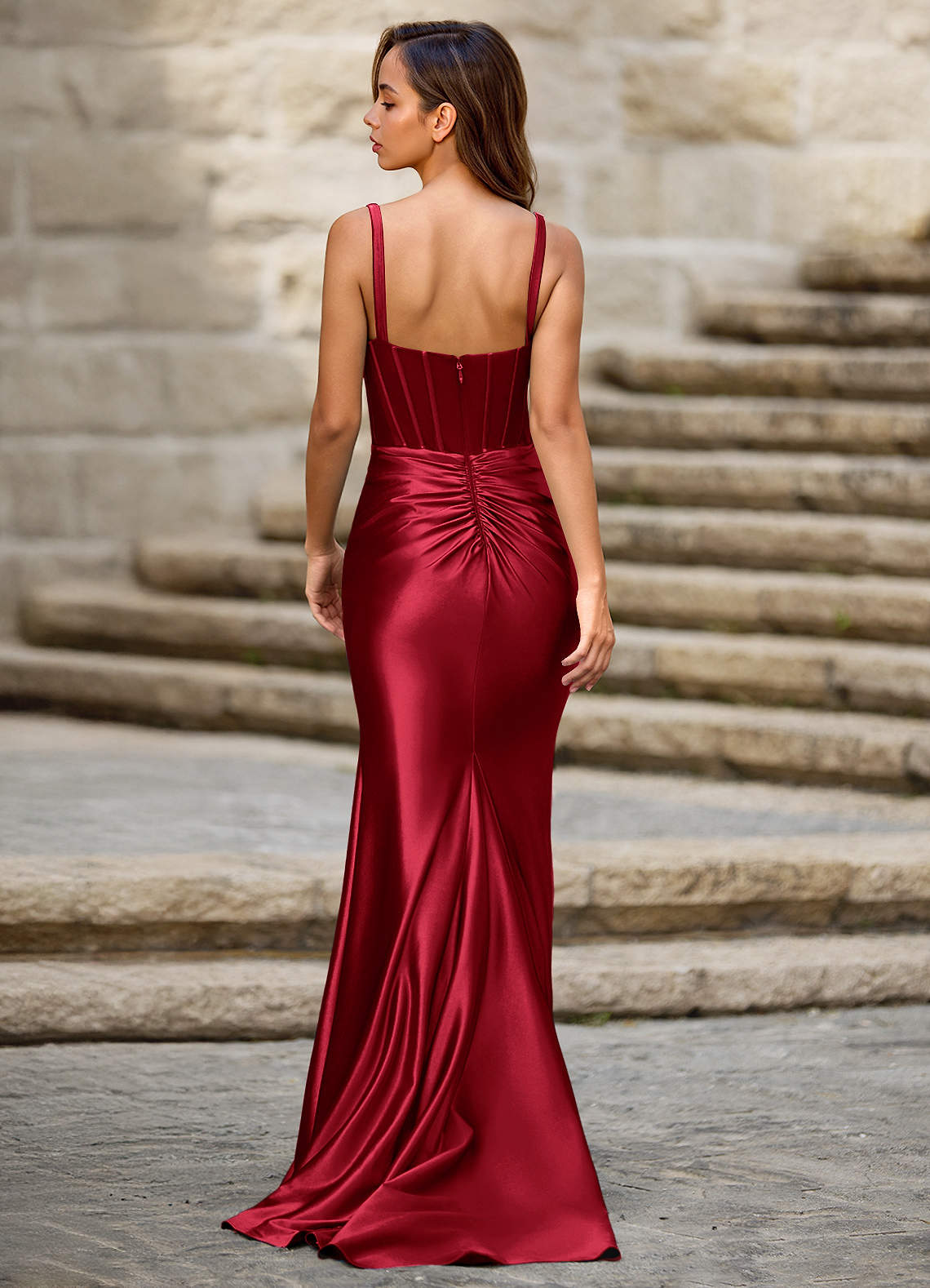 Lush Wine Square Neck Prom Dress  Dress - WSBYTLP