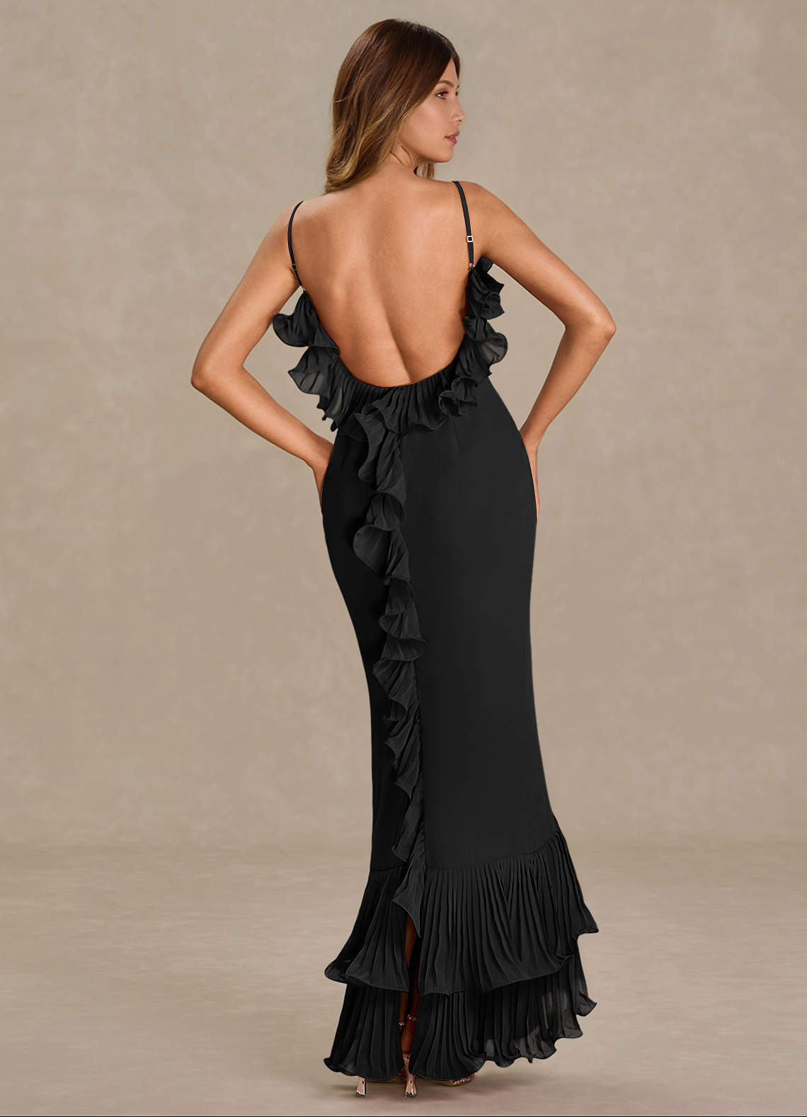 Vionette Black Ruffle Maxi Dress  Dress - WSBYTLP