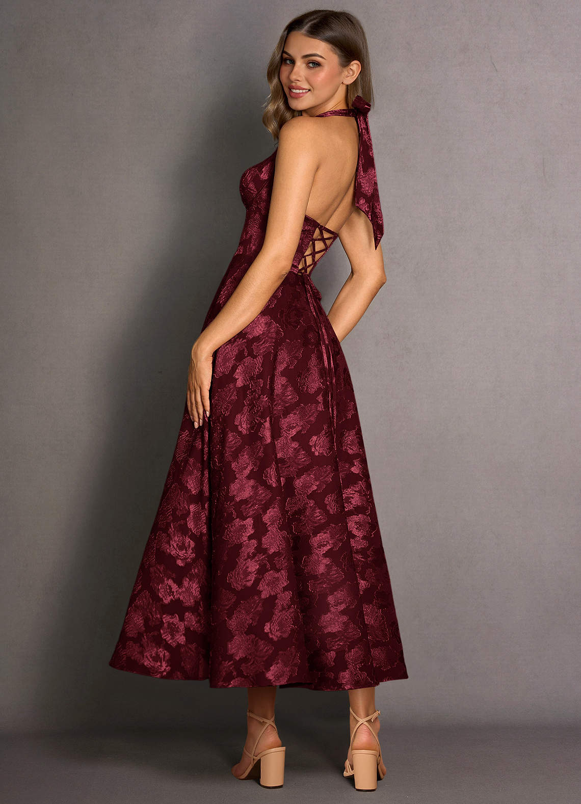 Isabeau Wine Midi Dress  Dress - WSBYTLP