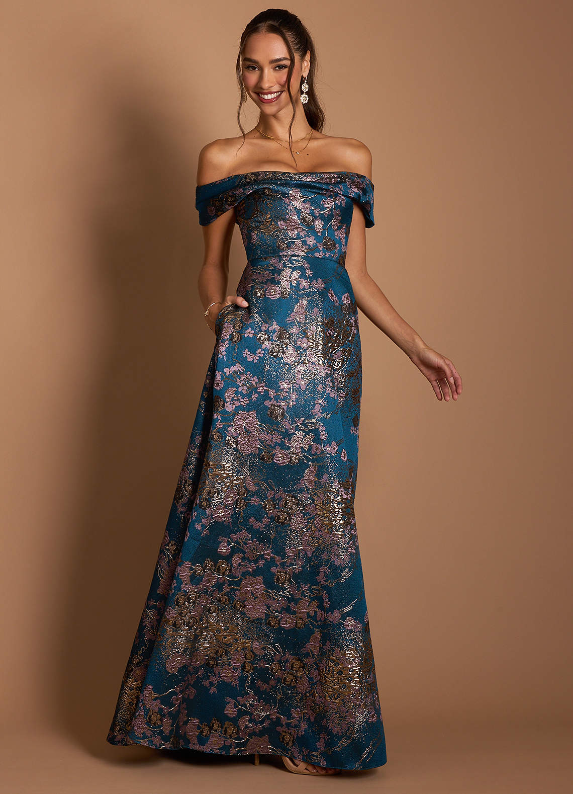 Jordan Teal Floral Maxi Dress  Dress - WSBYTLP