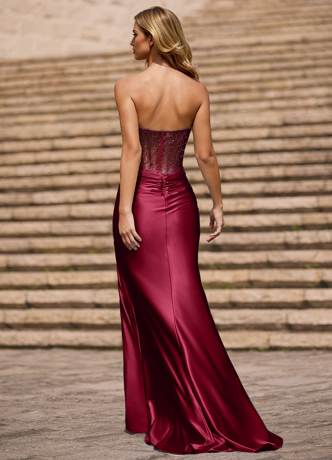 Glint Burgundy Asymmetrical Rhinestone Prom Dress  Dress - WSBYTLP