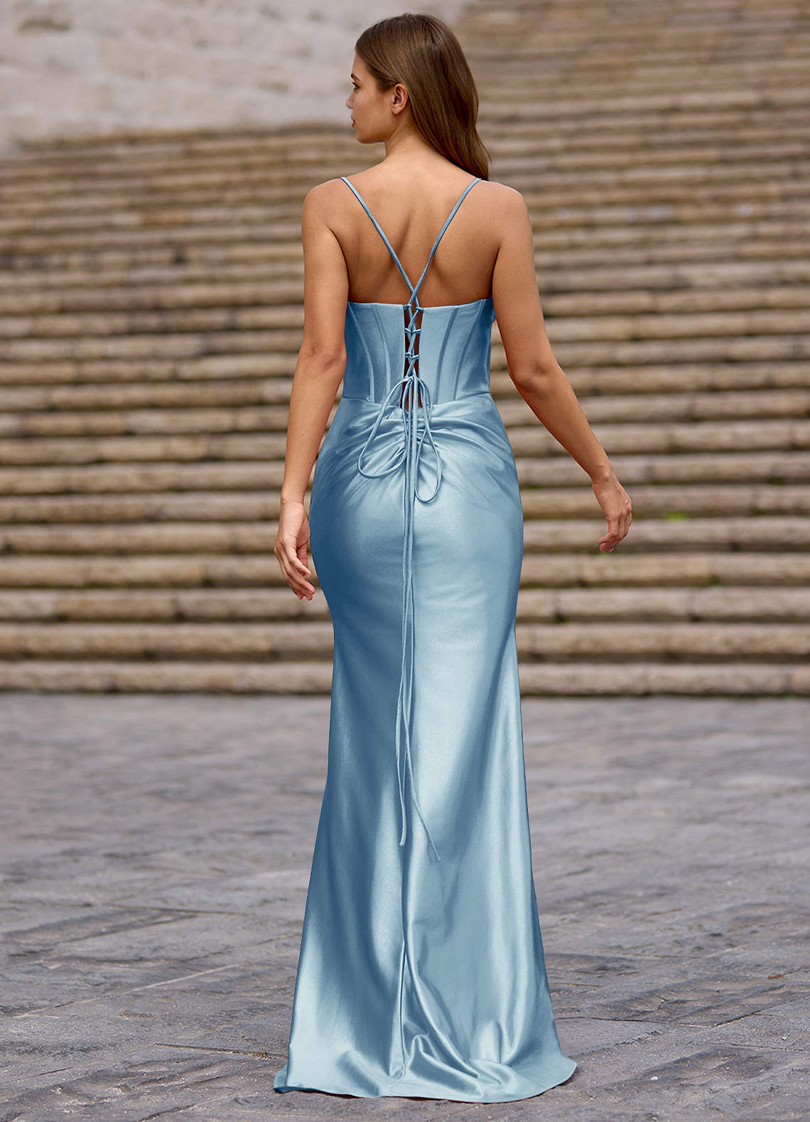 Glow Steel Blue Silk-Like Satin Prom Dress  Dress - WSBYTLP