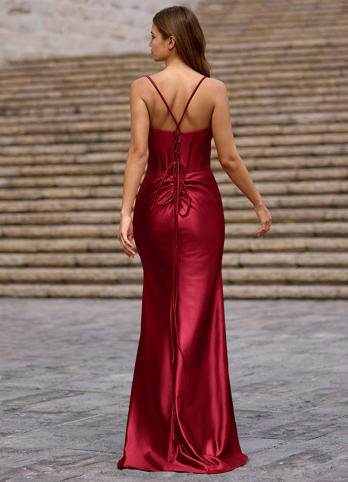 Glow Burgundy Silk-Like Satin Prom Dress  Dress - WSBYTLP