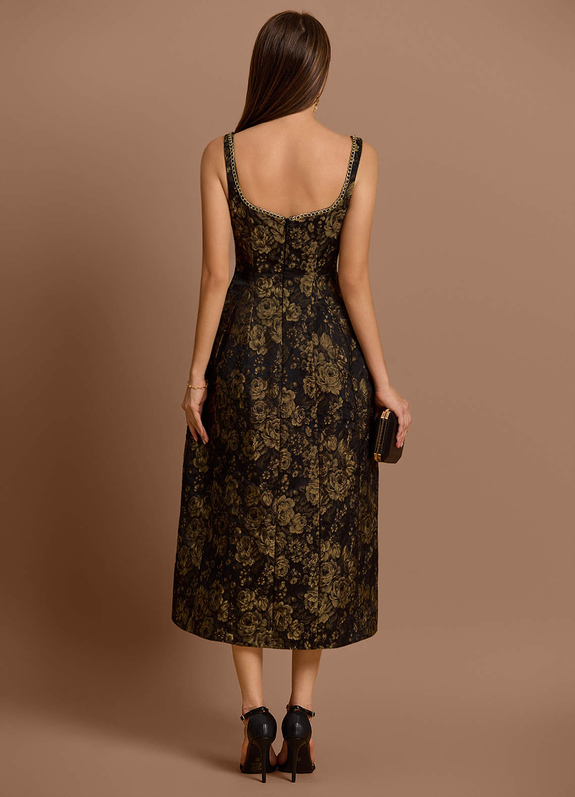 Zara Gold Black Midi Dress  Dress - WSBYTLP