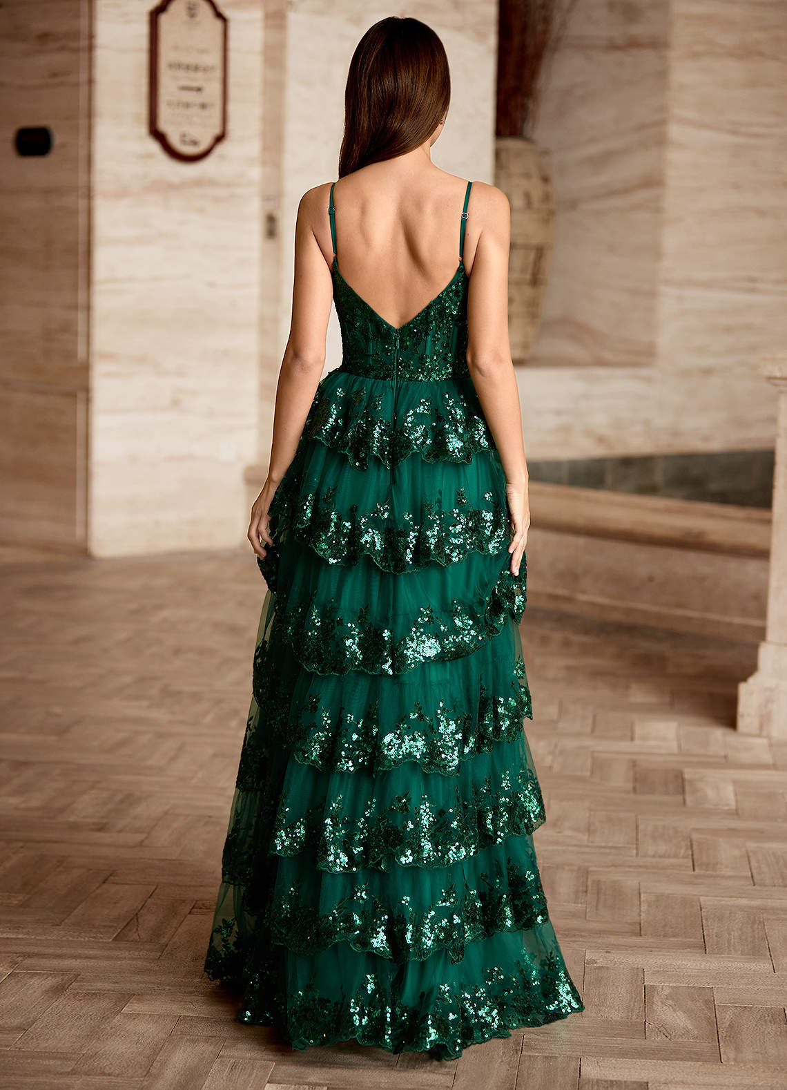 Tindra Green Sequins Ruffles Prom Dress  Dress - WSBYTLP