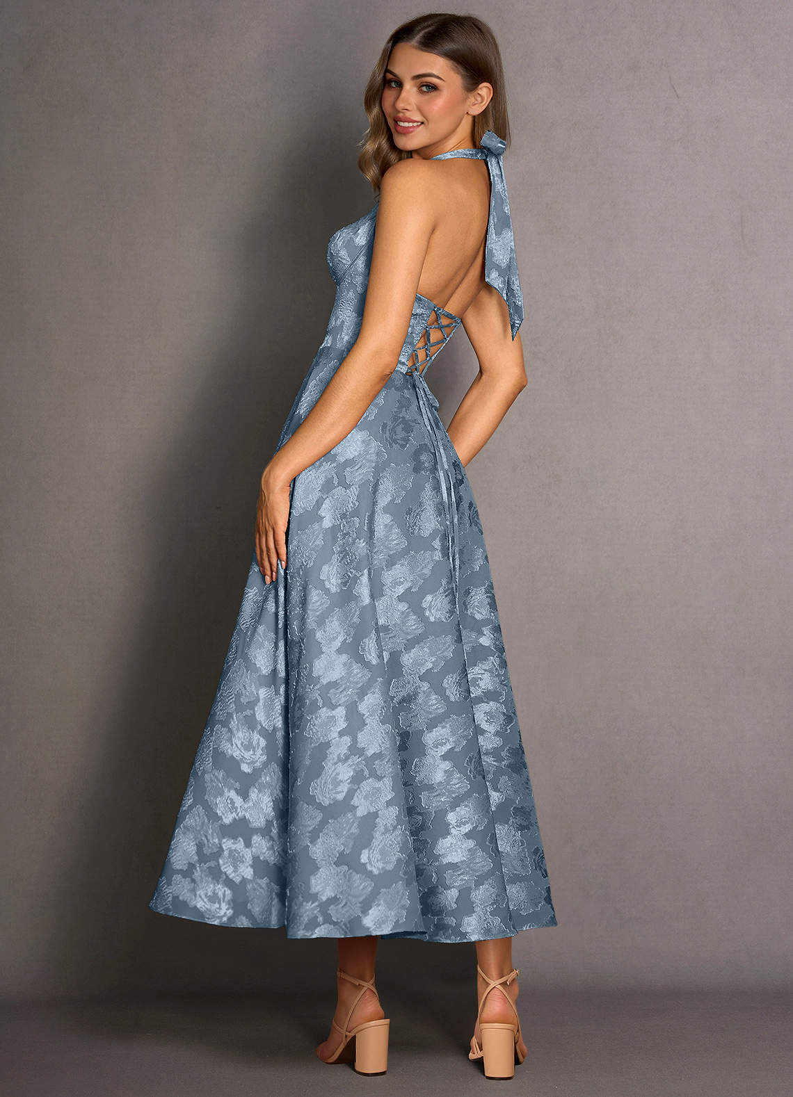 Isabeau Dusty Blue Midi Dress  Dress - WSBYTLP