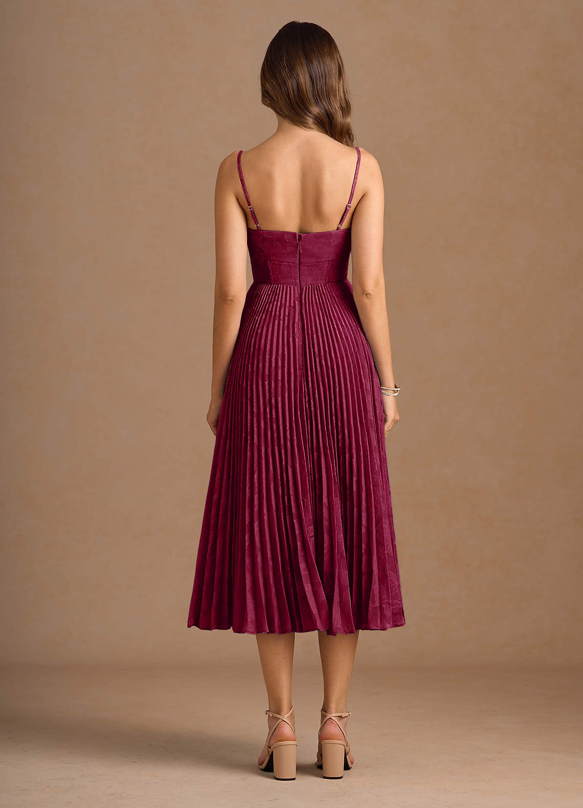 Annie Merlot Pleated Midi Dress  Dress - WSBYTLP