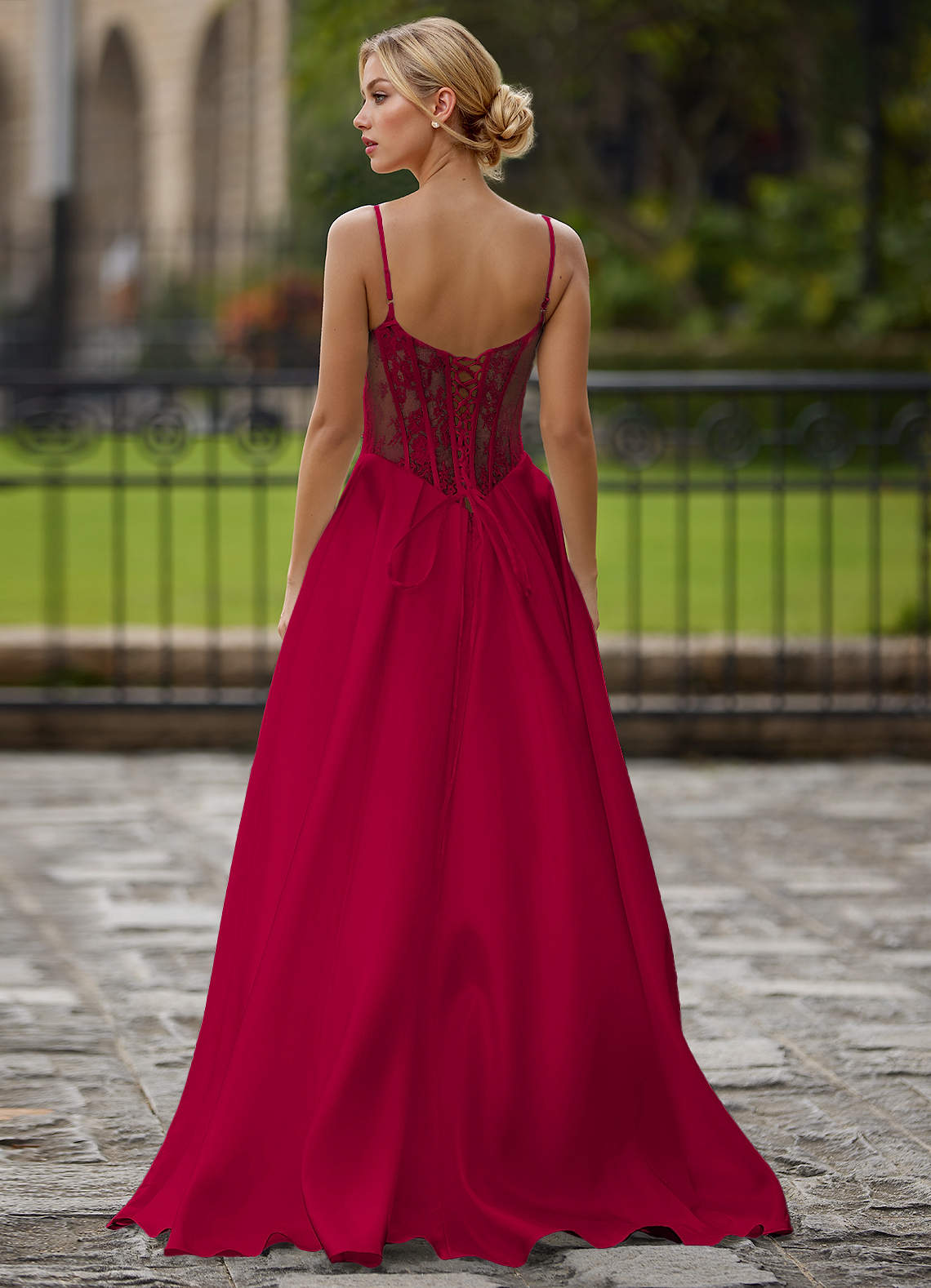 Nimbus Burgundy Cutout Corset Satin Prom Dress  Dress - WSBYTLP