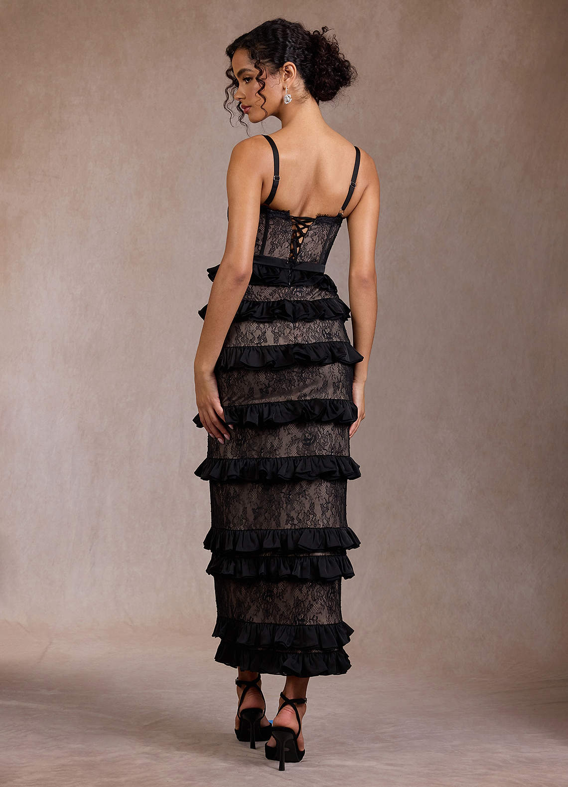 Loren Black Ruffle Maxi Dress  Dress - WSBYTLP