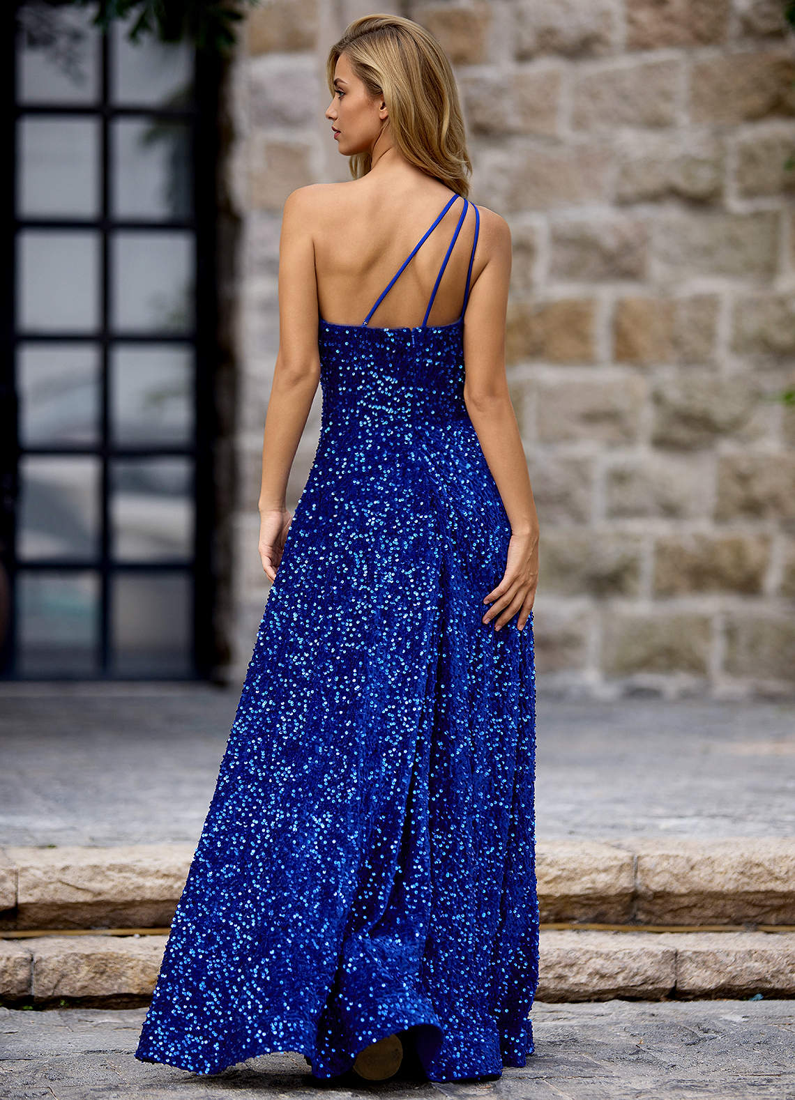 Opulent Royal Blue Velvet Sequins Prom Dress  Dress - WSBYTLP