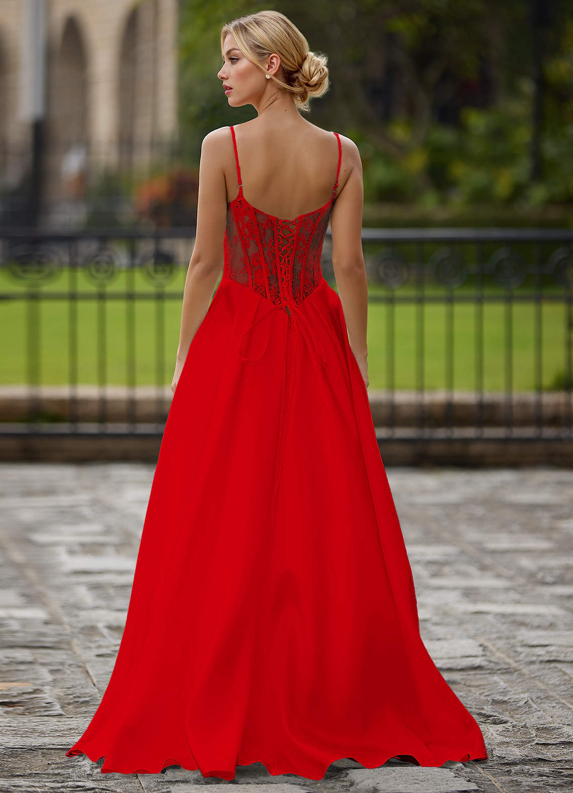 Nimbus Red Cutout Corset Satin Prom Dress  Dress - WSBYTLP