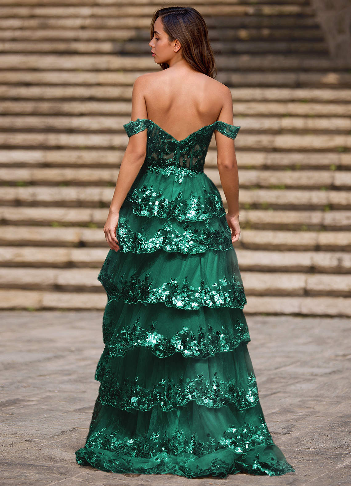 Glitz Green Ruffled A-Line Prom Dress  Dress - WSBYTLP