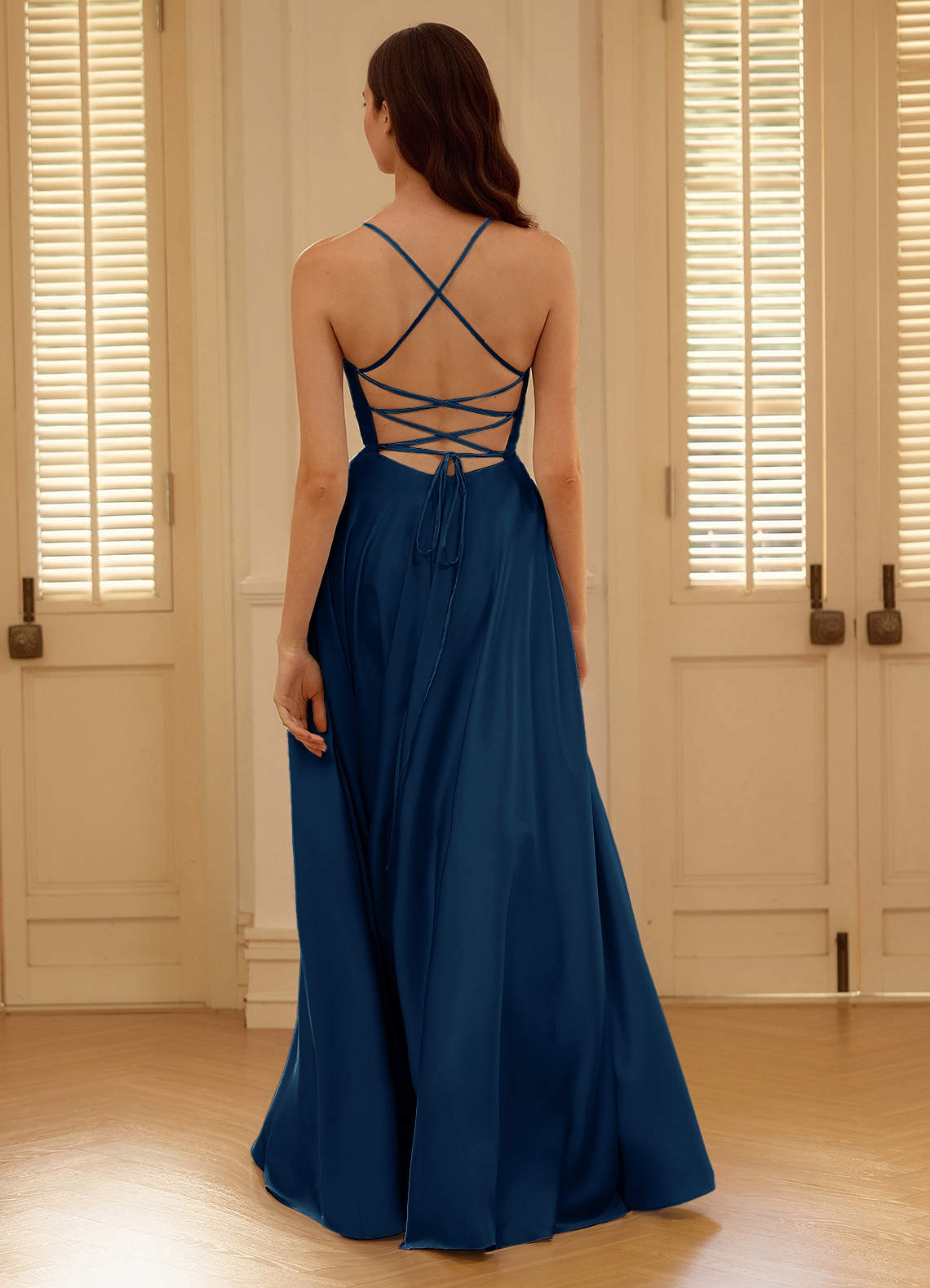 Satelia Navy V-Neckline A-Line Prom Dress  Dress - WSBYTLP