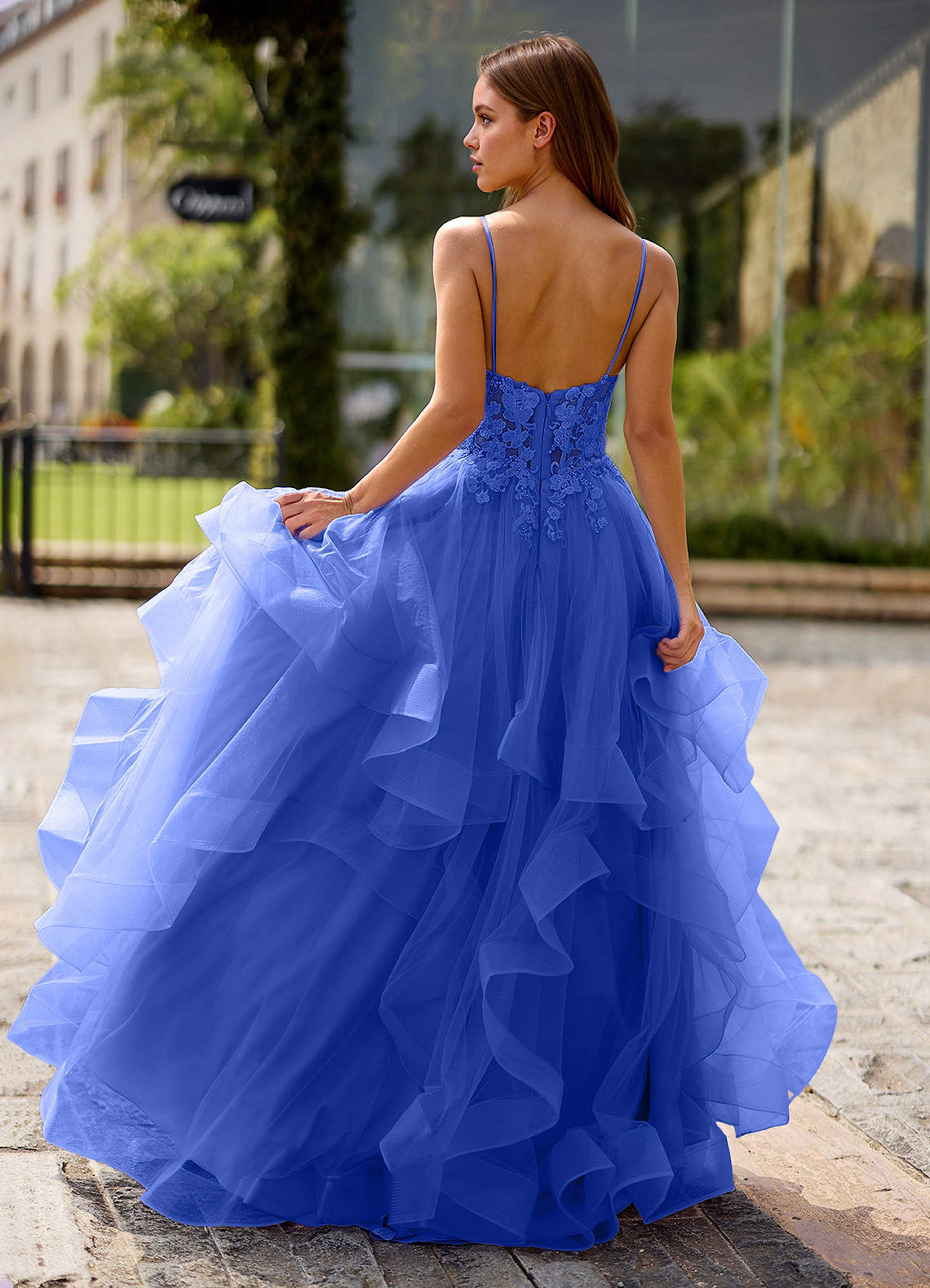 Spitze Royal Blue Sheer Lace Prom Dress  Dress - WSBYTLP