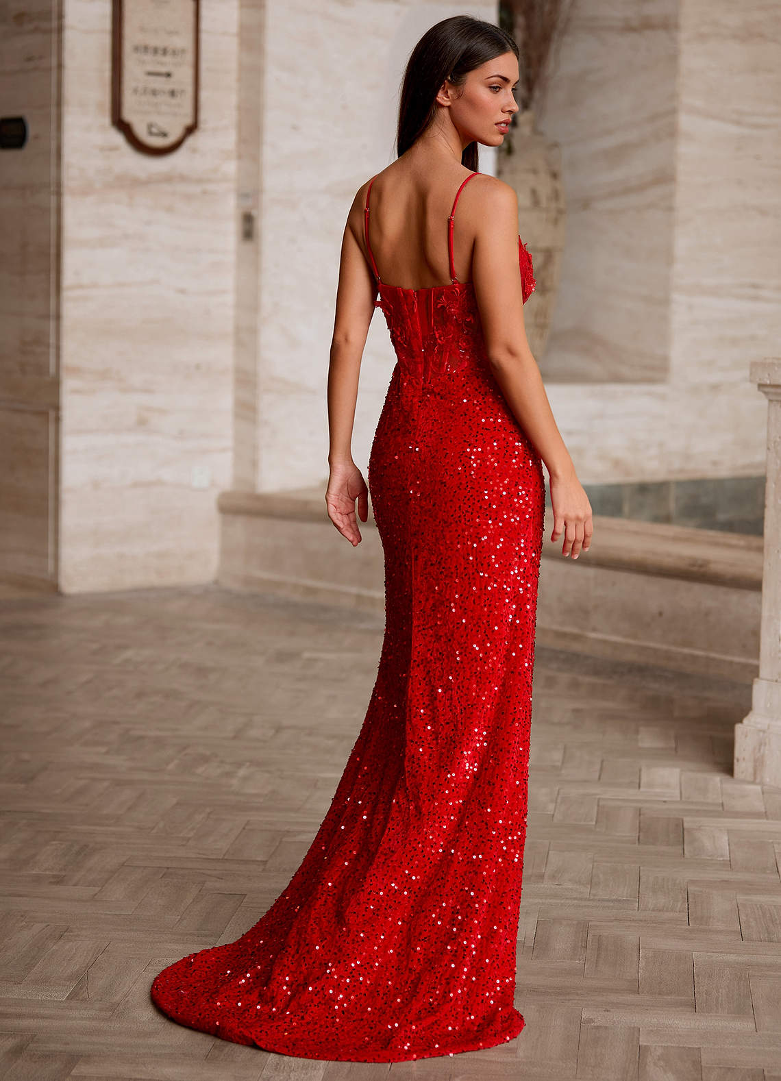 Velvetine Red Applique Sequin Prom Dress  Dress - WSBYTLP