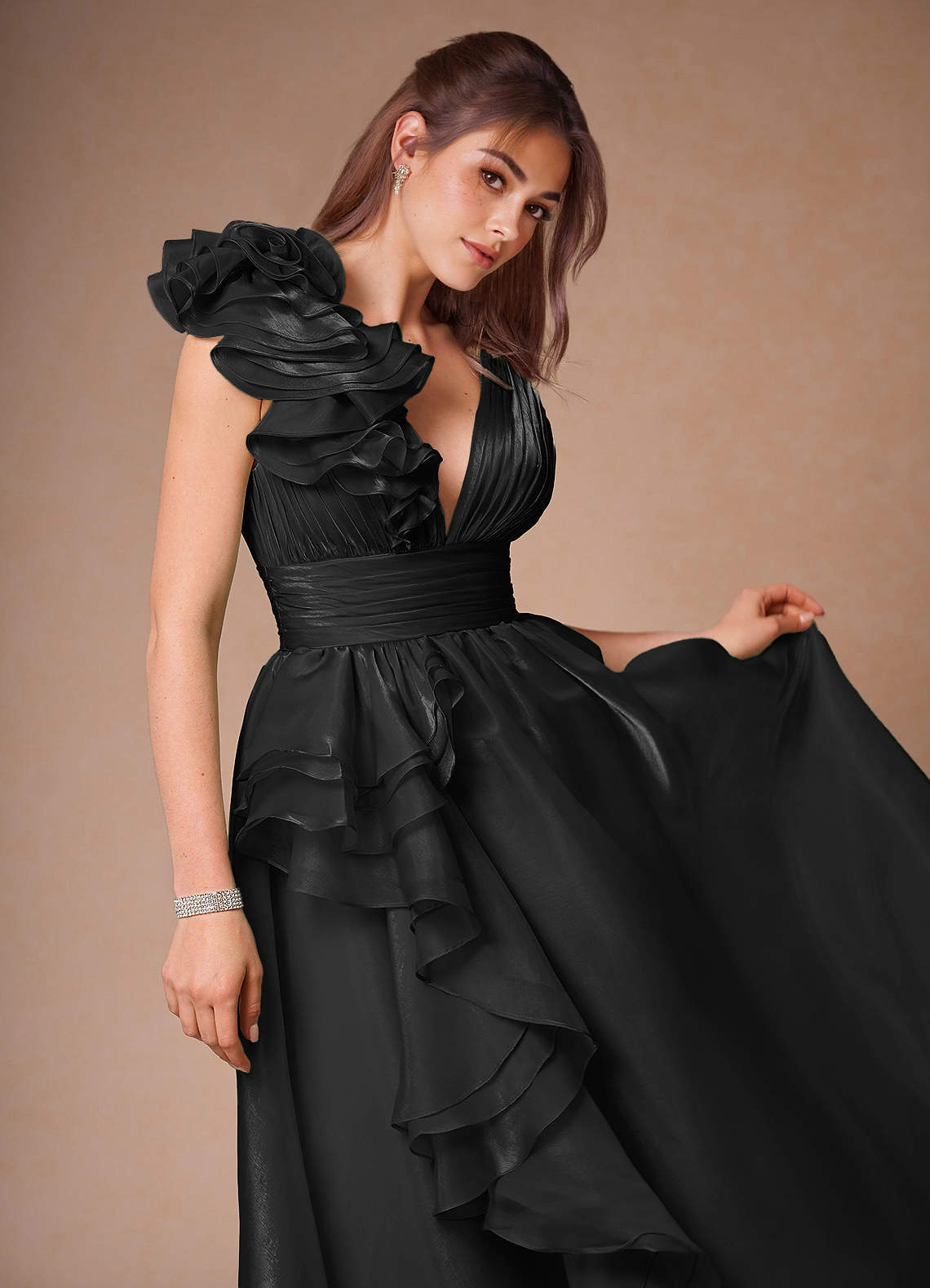 Vespera Black Ruffles Gown  Dress - WSBYTLP