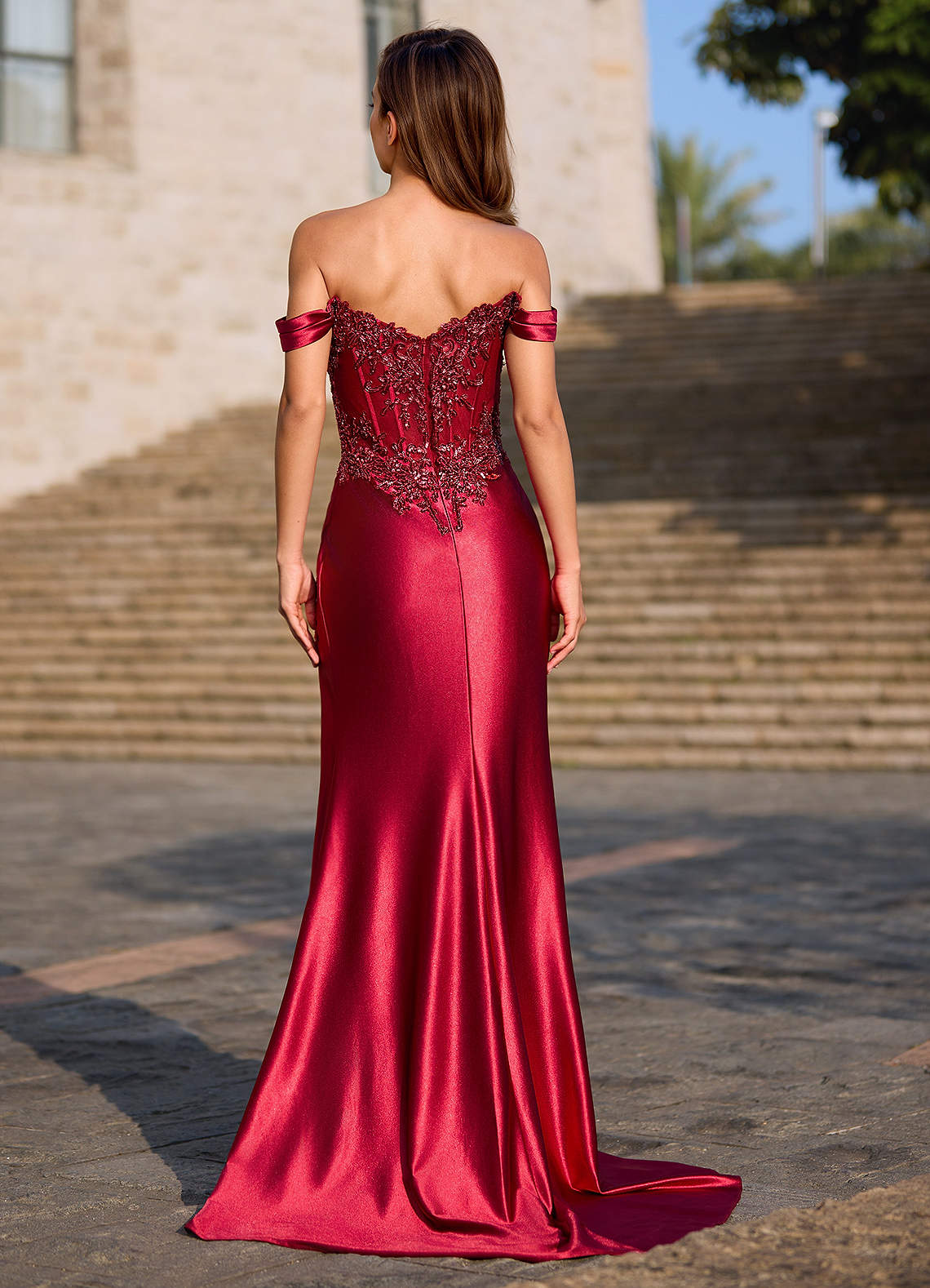 Opulence Red Floral Corset Prom Dress  Dress - WSBYTLP