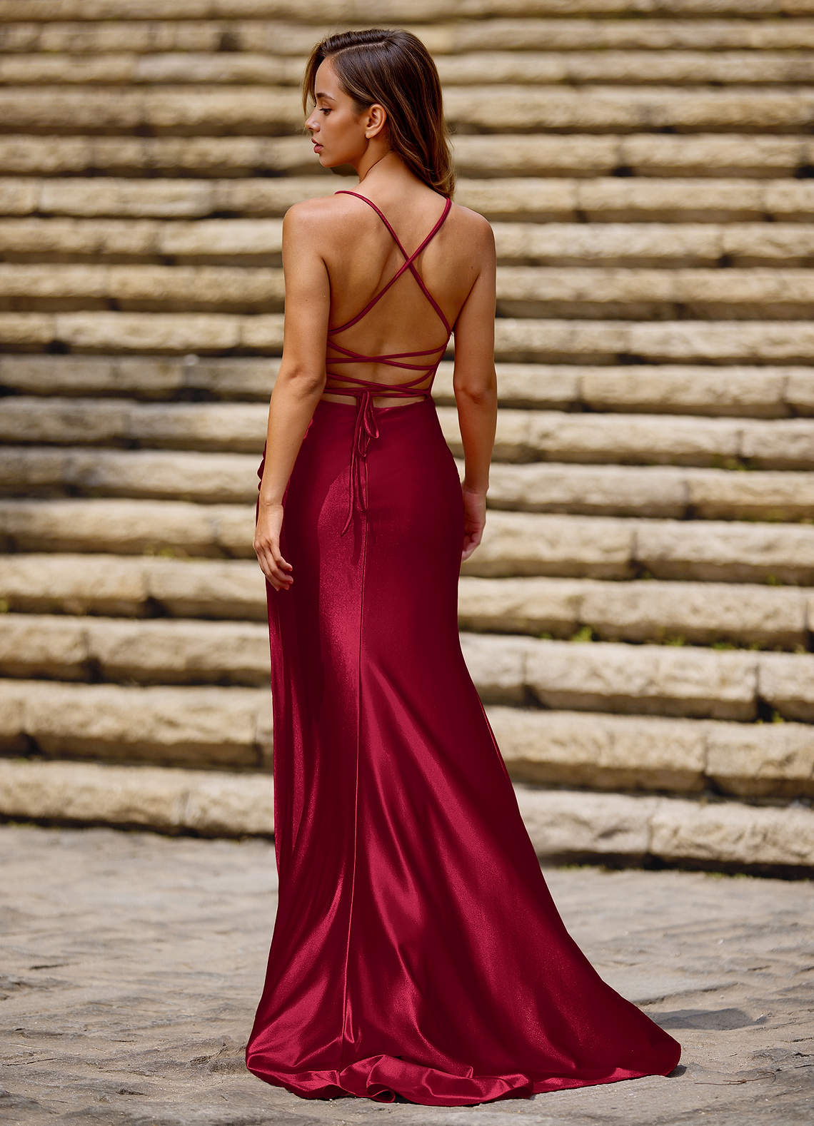 Luminous Wine Column Satin Prom Dress  Dress - WSBYTLP