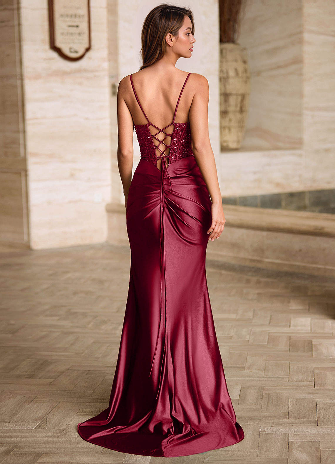 Starlit Burgundy Cowl Neck Prom Dress  Dress - WSBYTLP