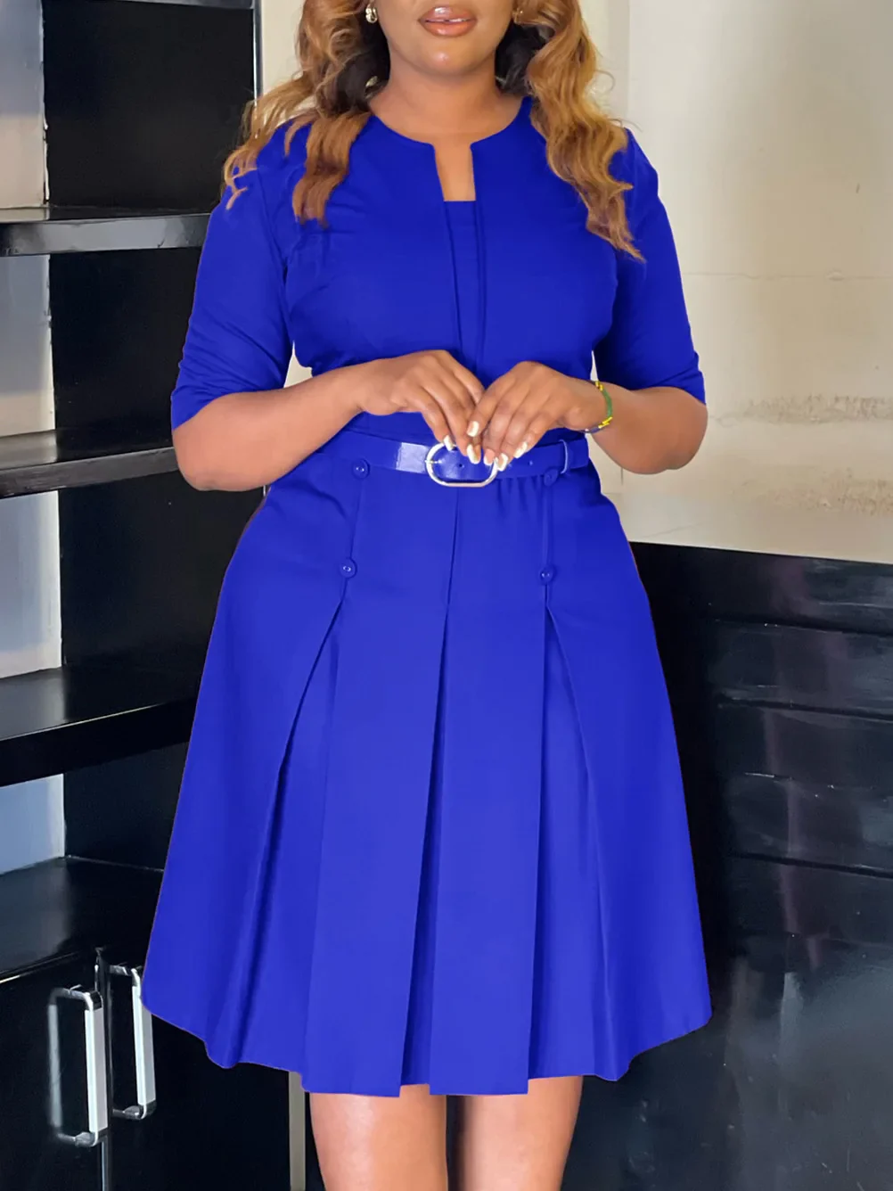 Plus-Size Autumn Midi Dress - SCFUDI