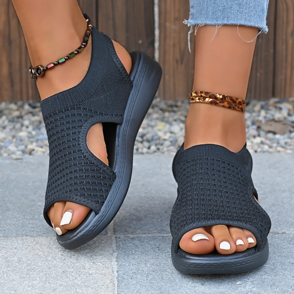 Mesh Platform Wedge Sandals - SCFUDI