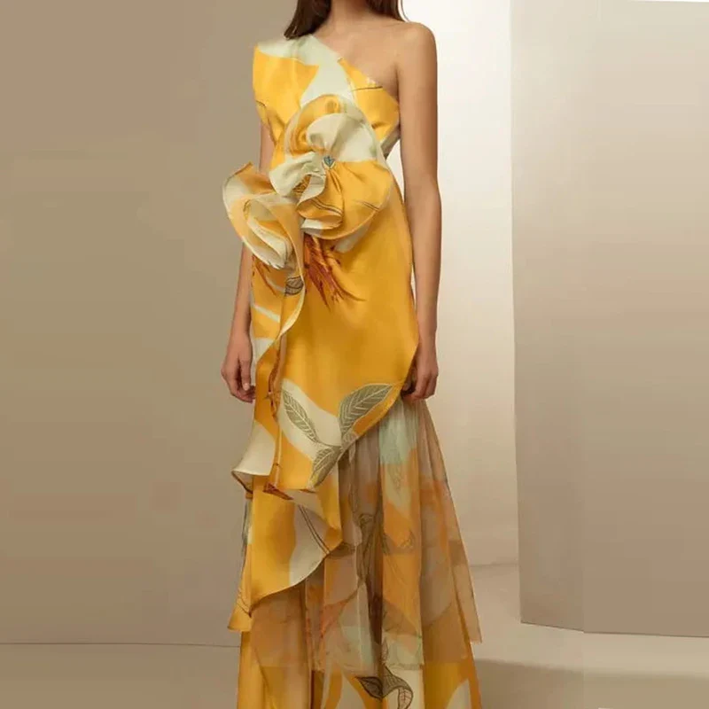Diagonal Collar Long Dress - SCFUDI