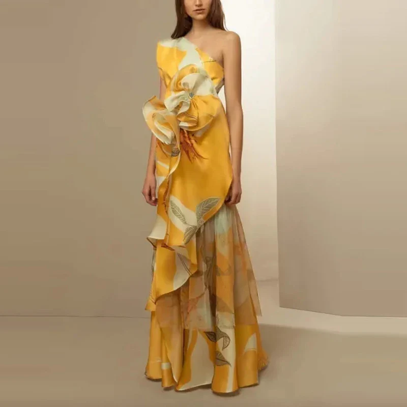 Diagonal Collar Long Dress - SCFUDI