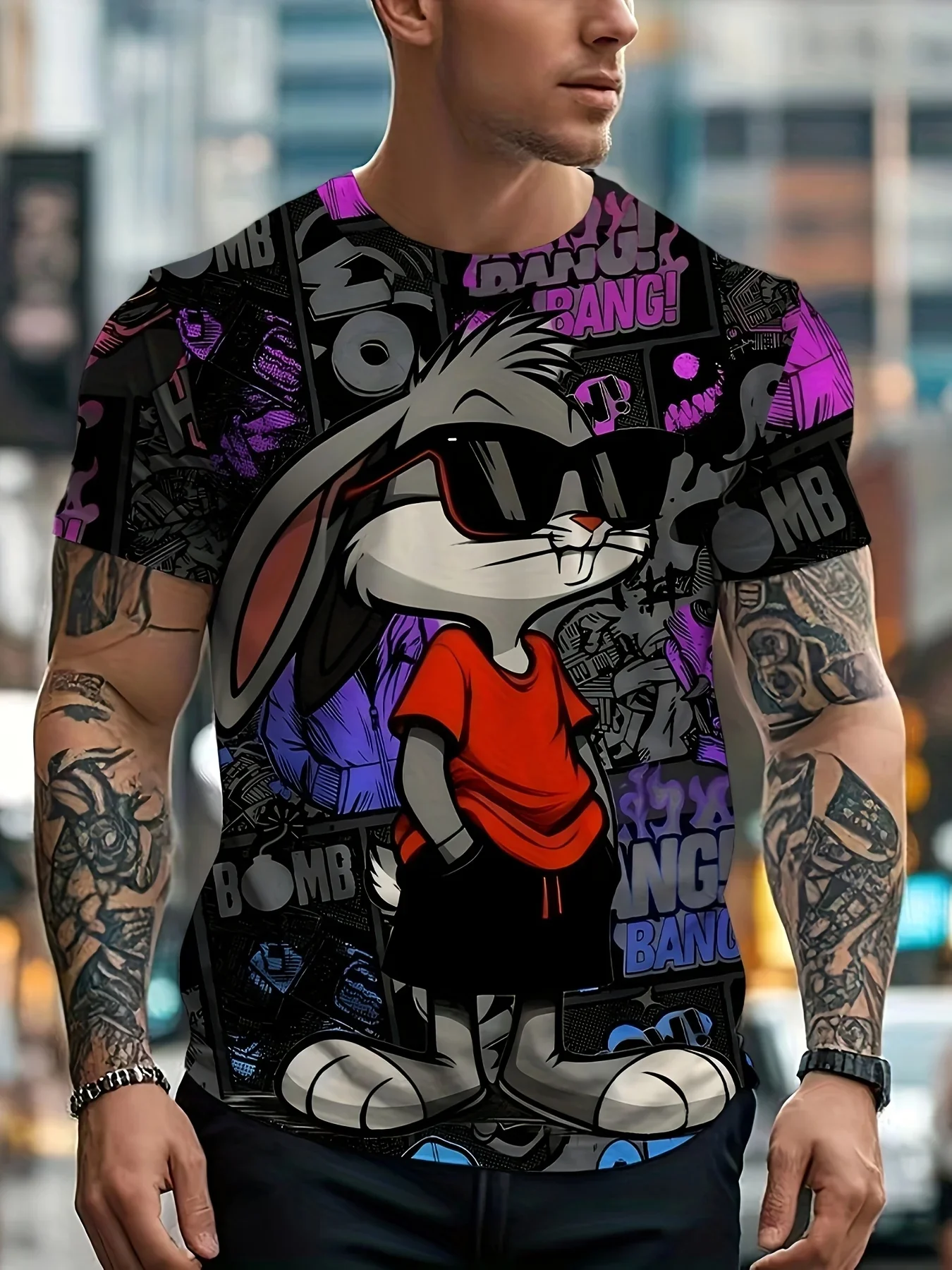 Men’s 3D Rabbit Print T-Shirt – Casual Summer Knit Top - SCFUDI