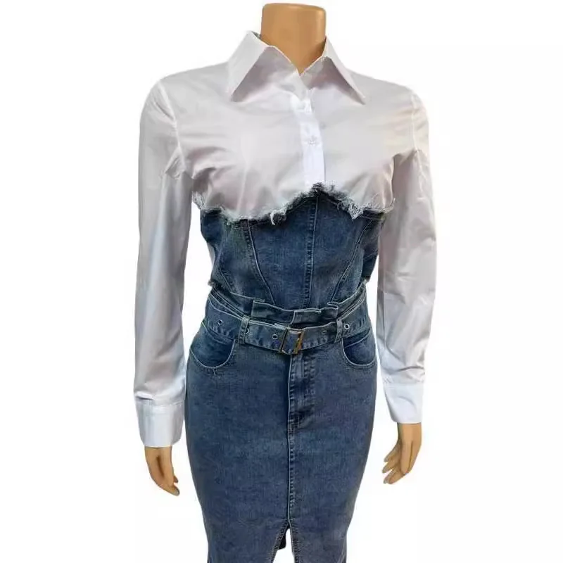 Women Patchwork Denim Outfit - SCFUDI