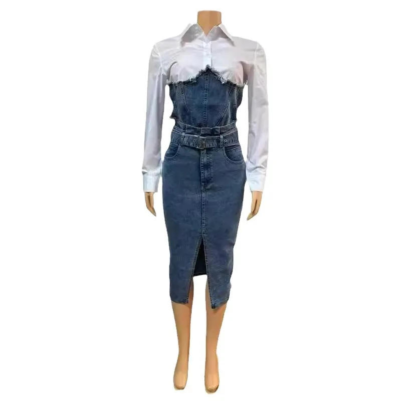 Women Patchwork Denim Outfit - SCFUDI