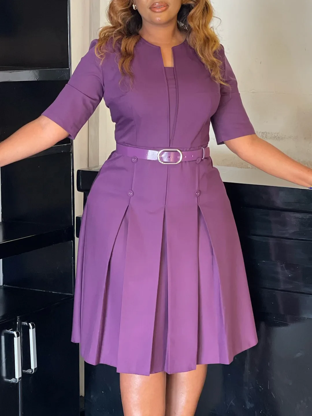 Plus-Size Autumn Midi Dress - SCFUDI