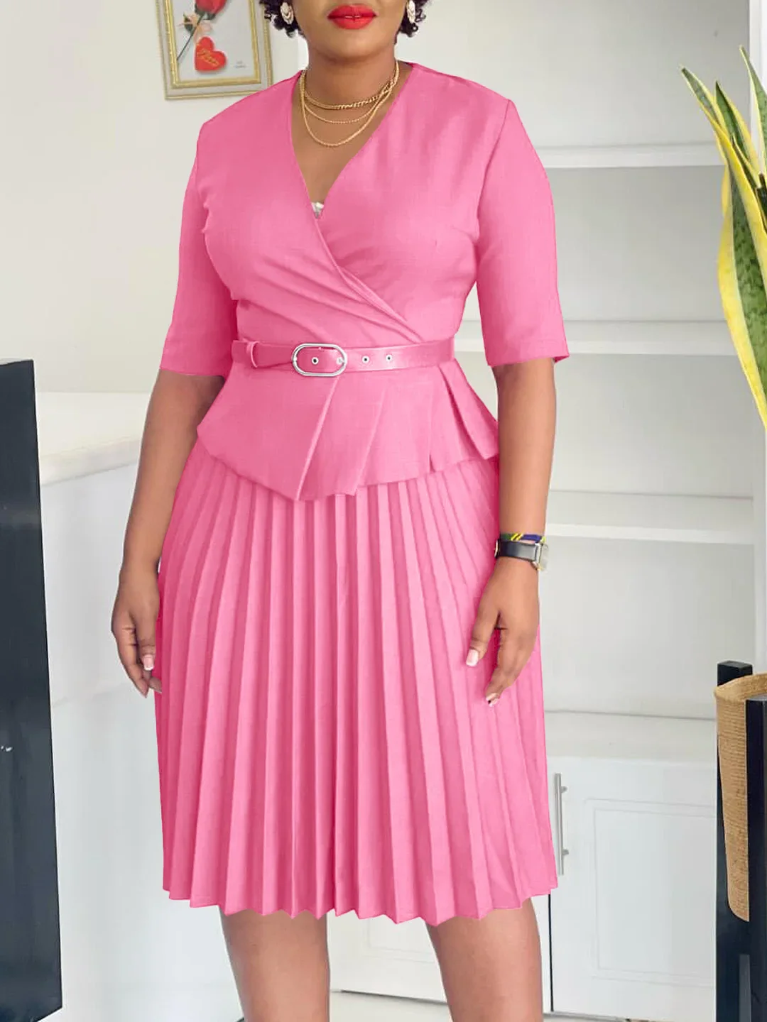 Plus Size Pleated Dress - SCFUDI