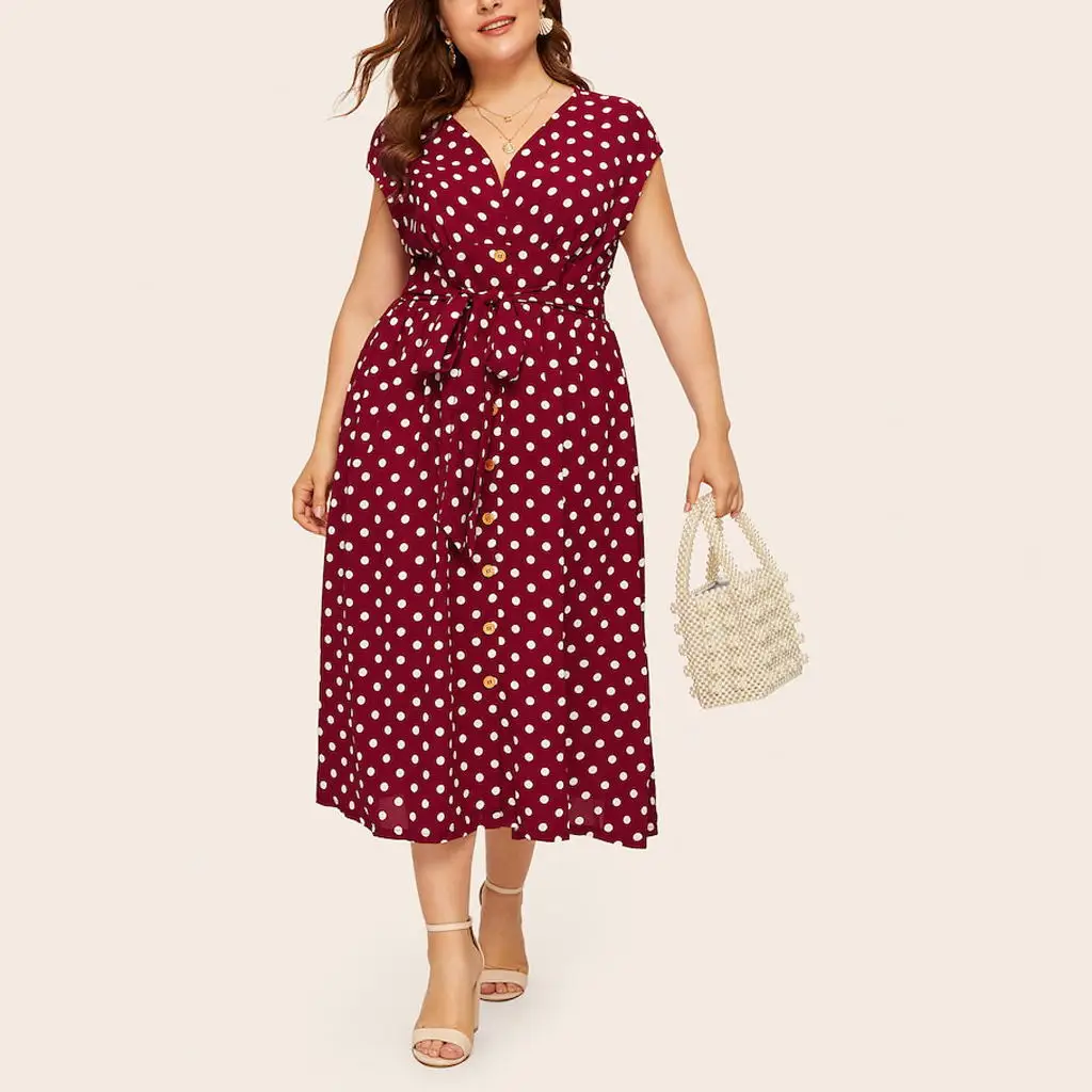 Plus Size Polka Dot Summer Dress - SCFUDI