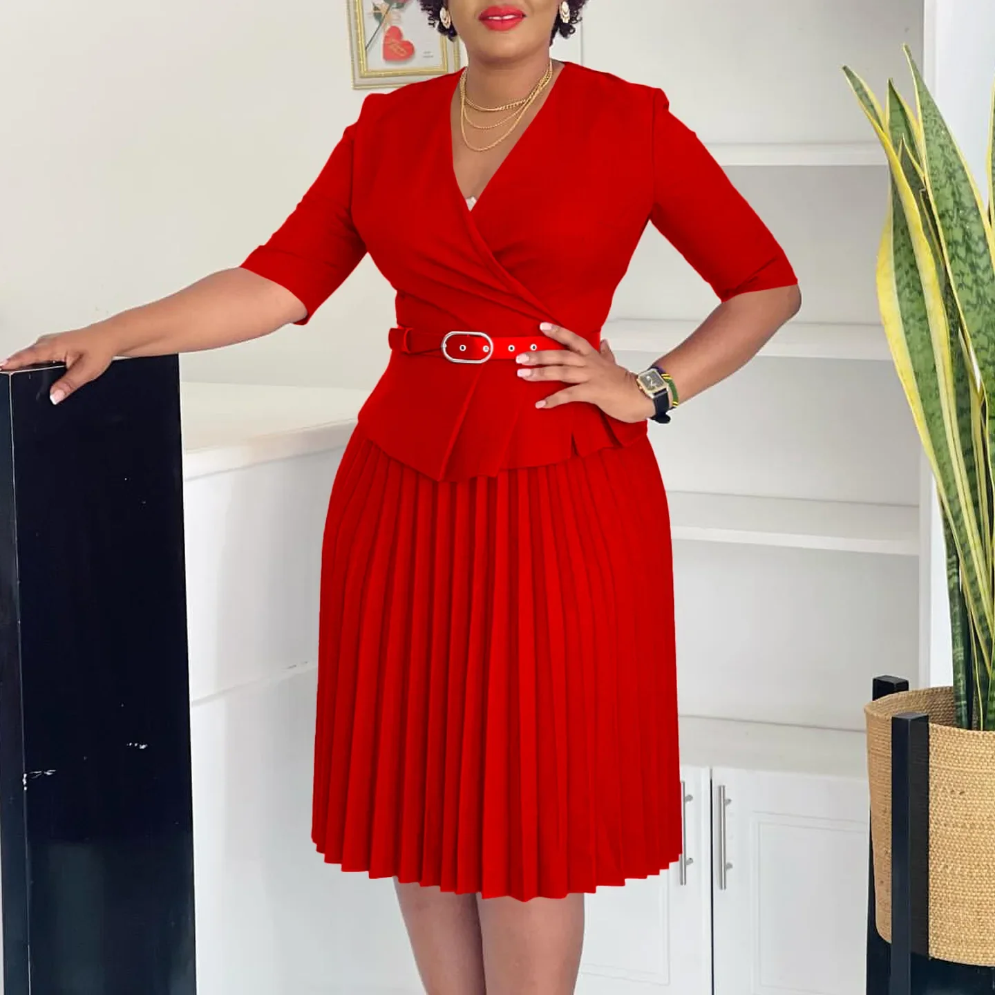 Plus Size Pleated Dress - SCFUDI