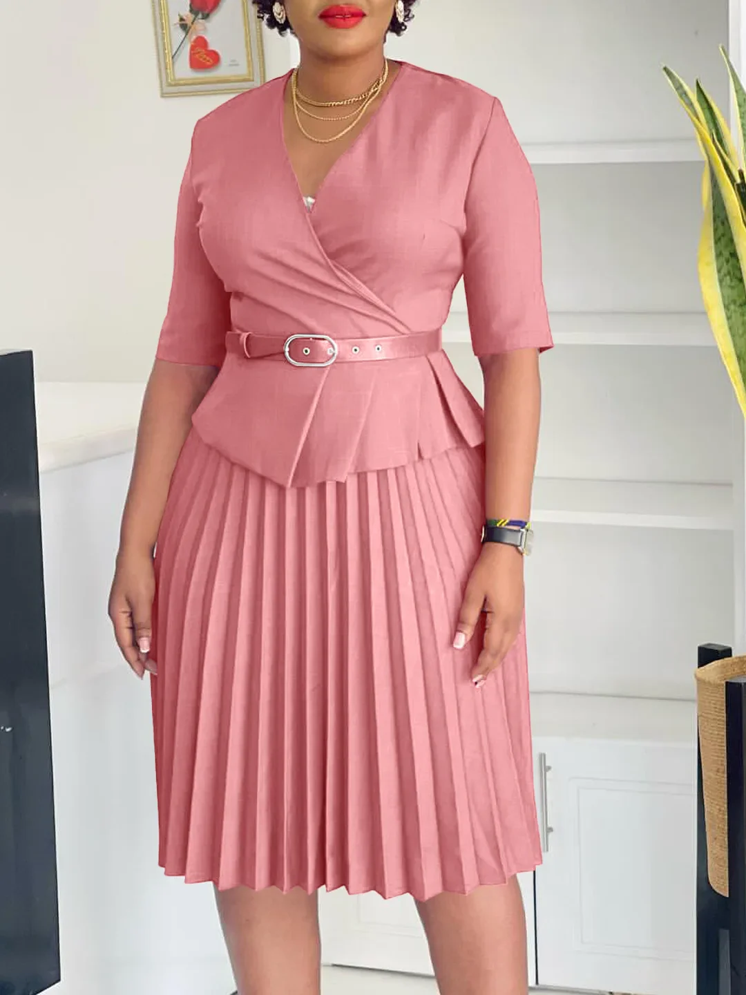 Plus Size Pleated Dress - SCFUDI