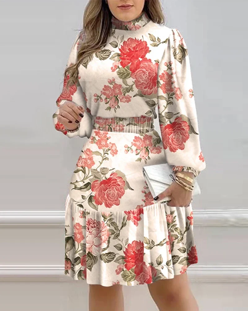 Autumn Floral Ruffle Dress - SCFUDI