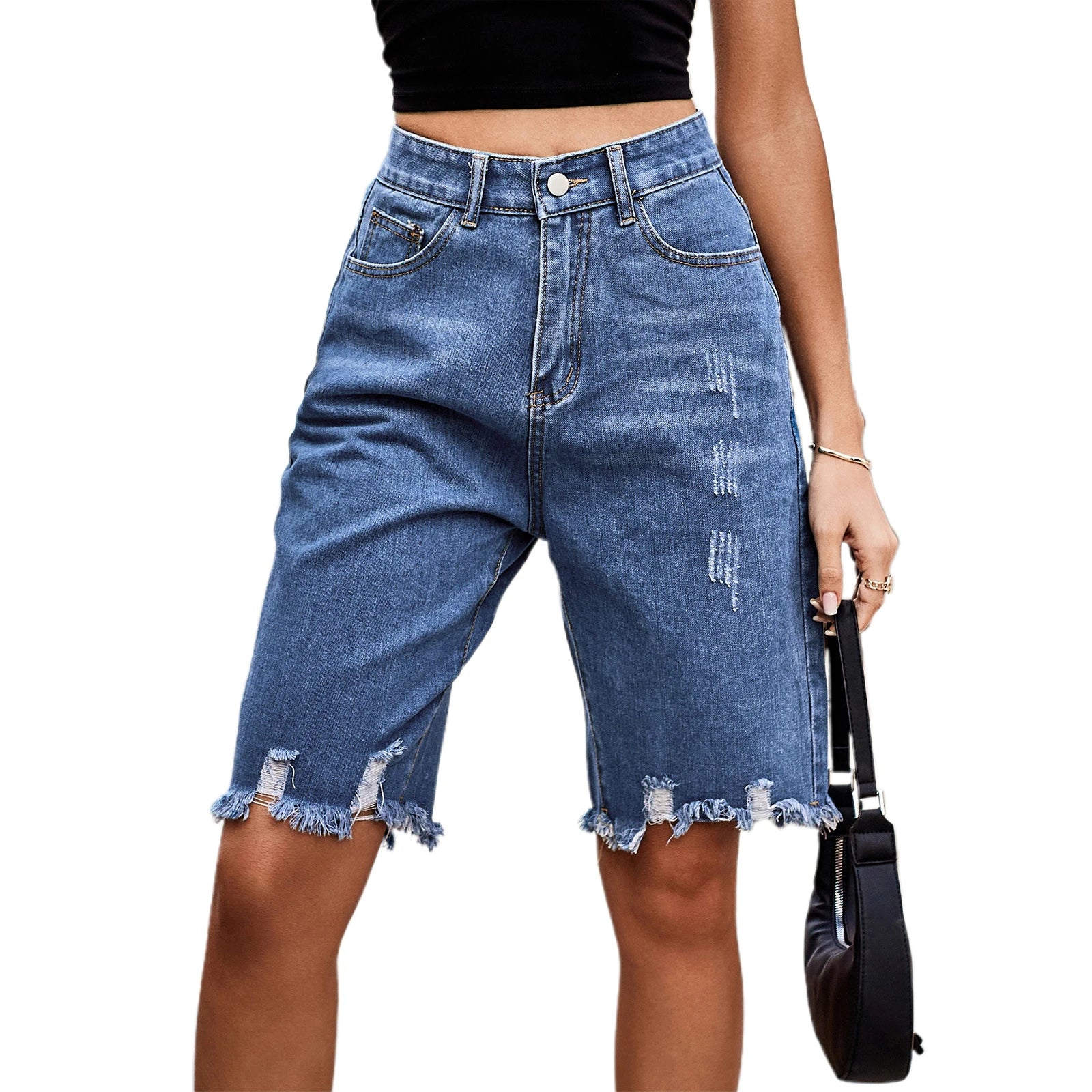 Women’s Ripped Denim Shorts - SCFUDI