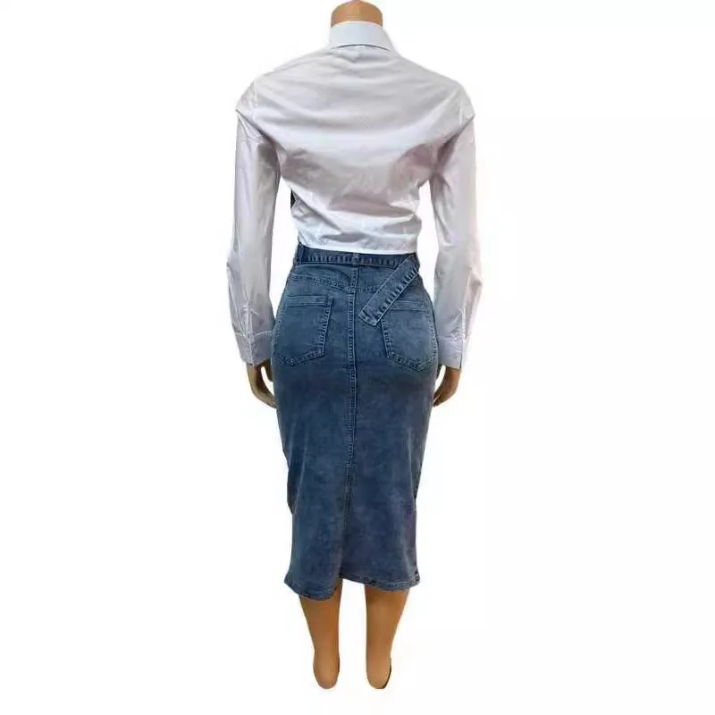 Women Patchwork Denim Outfit - SCFUDI