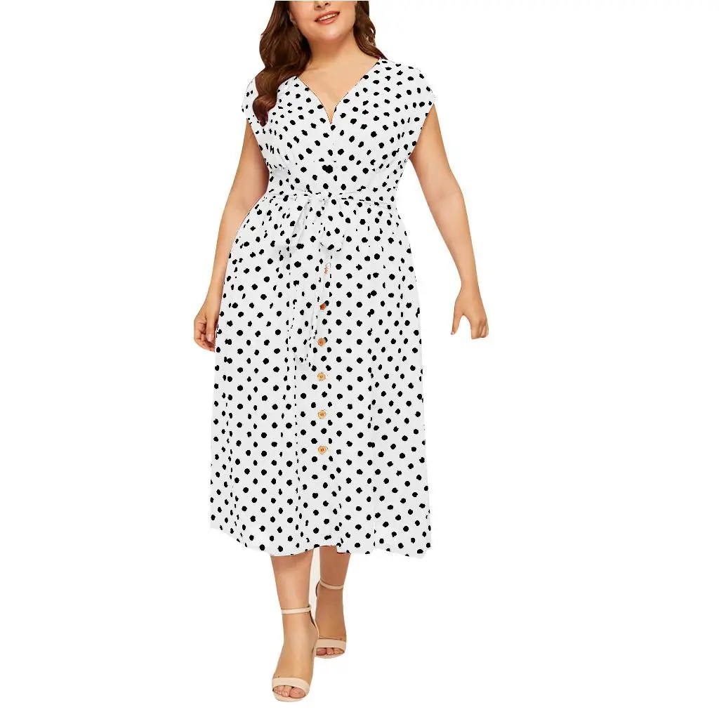 Plus Size Polka Dot Summer Dress - SCFUDI