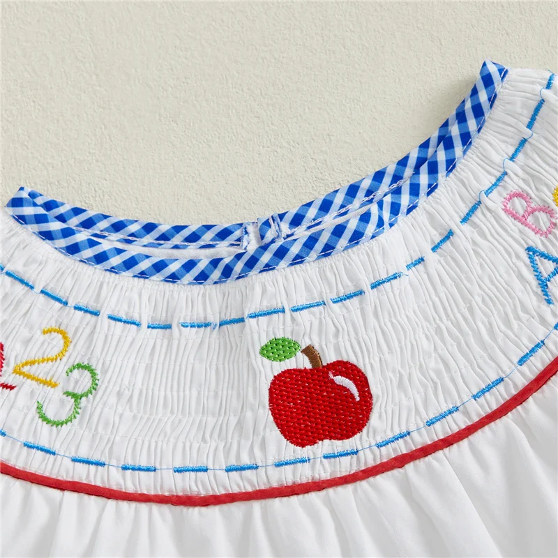 Baby Girl Summer Outfit Set – Apple Embroidery Top & Plaid Shorts - SCFUDI