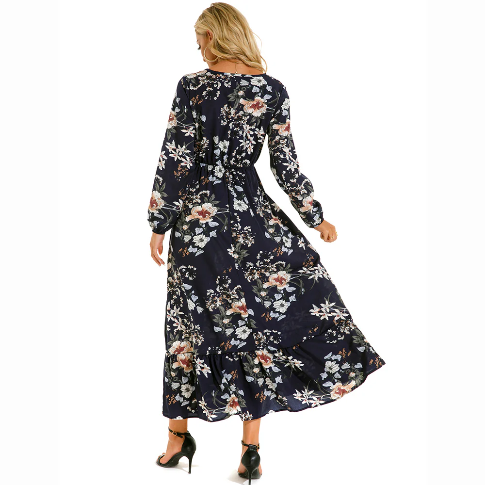 Floral Bohemian Chiffon Maxi Dress - SCFUDI