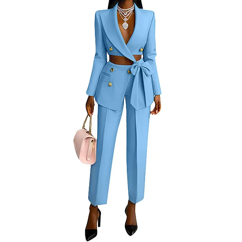 Elegant Lapel Bow Blazer Pant Set - SCFUDI