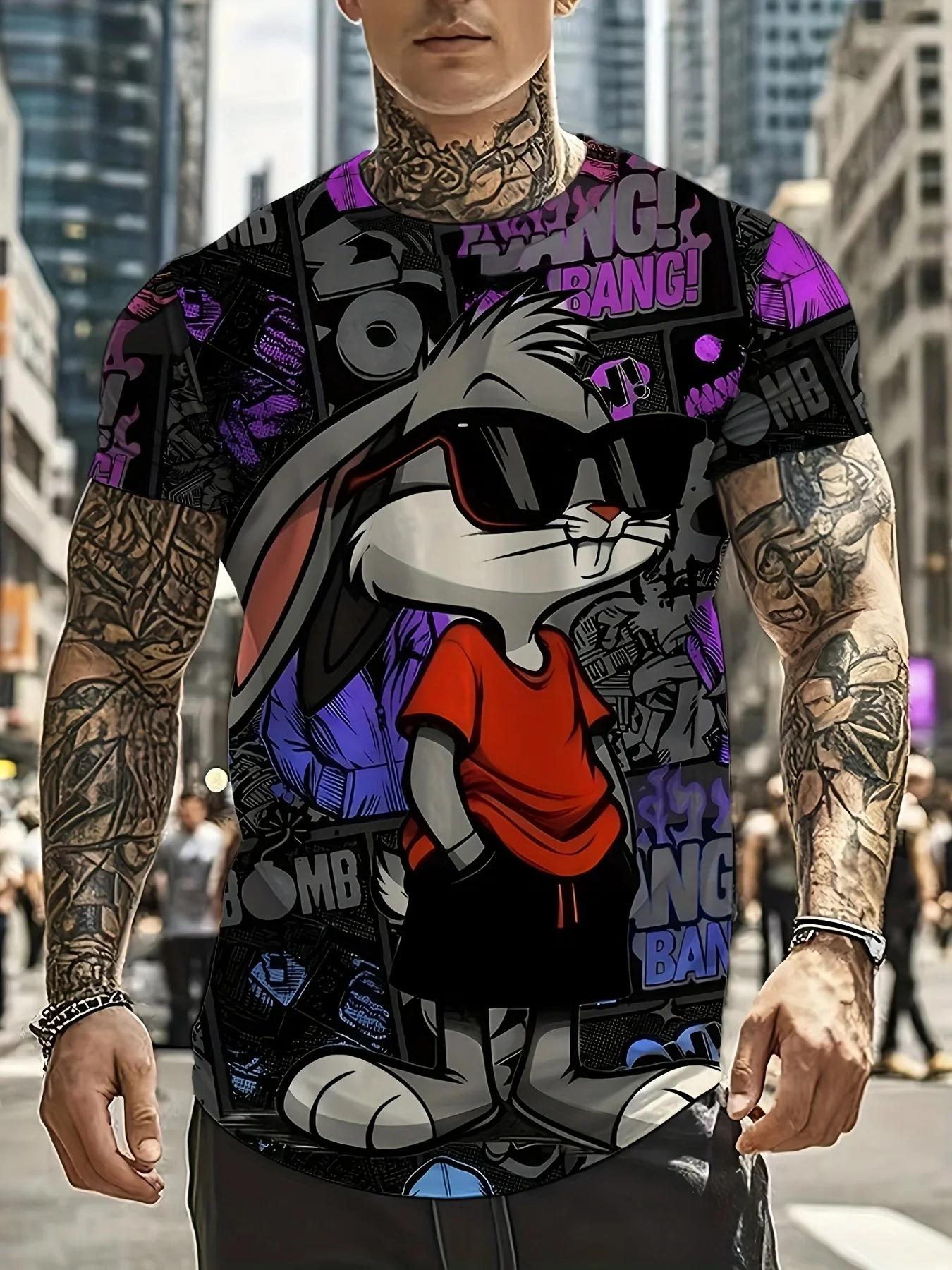 Men’s 3D Rabbit Print T-Shirt – Casual Summer Knit Top - SCFUDI